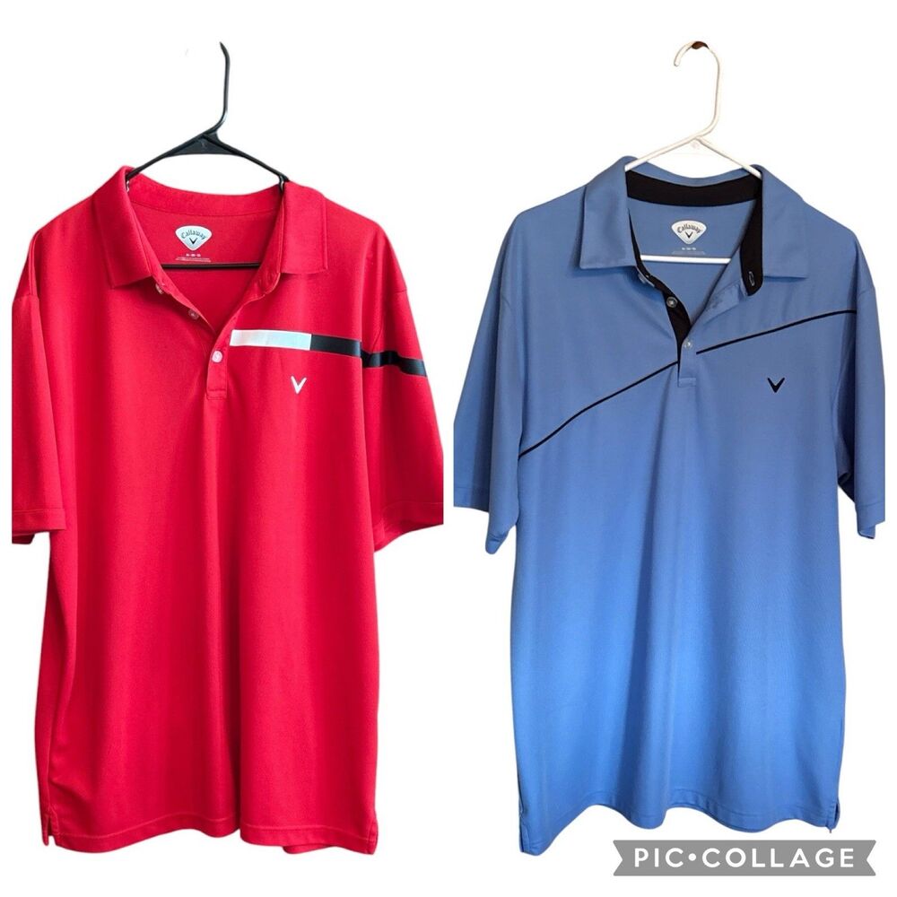 2-Callaway Golf Polo Shirts Mens XL Short Sleeve Red & Blue Athletic Casual